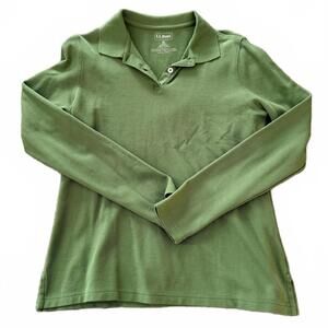 Vintage L.L. BEAN Green Long Sleeve 100% Cotton Polo Mens SZ M. Preppy Academia